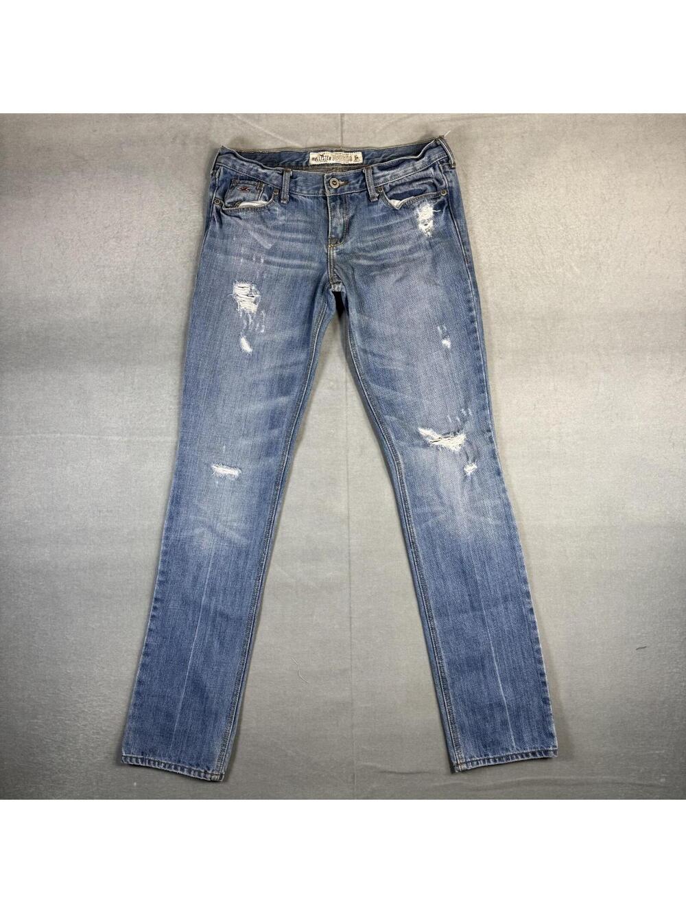 Vintage Y2K Hollister Low Rise Straight Leg Jeans Womens 3 Distressed Med Wash